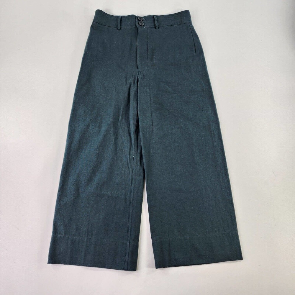 Apiece Apart Women's Green Pants High Waist Size 4 Cotton Linen Blend Cropped